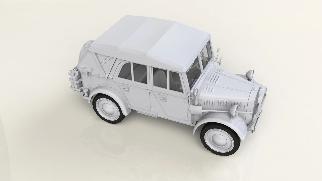 WWII German le.gl.Einheitz PkwKfz 1 Light Personnel Car w/Soft Top 1/35 ICM Models - Image 2