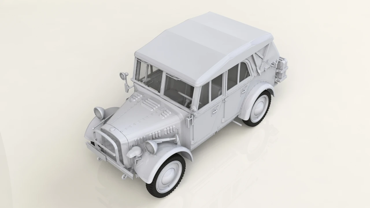 WWII German le.gl.Einheitz PkwKfz 1 Light Personnel Car w/Soft Top 1/35 ICM Models - Image 3