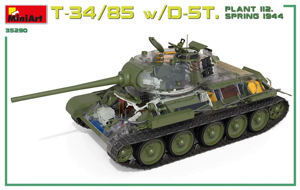 T34/85 Plant 112 Tank w/D5T Gun & Full Interior Spring 1944 1/35 Miniart - Image 5