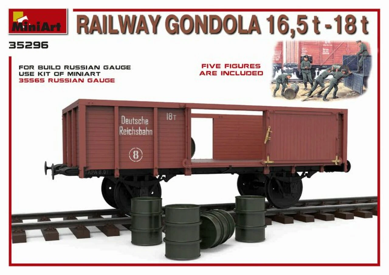 WWII 16.5 18-Ton Railway Gondola w/Figures (5) & Fuel Drums (8) 1/35 Miniart - Image 6