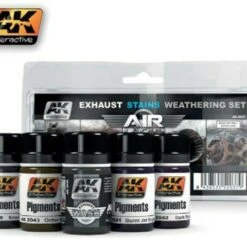 Exhaust Stains Weathering Set (4 Pigments & Enamel Exhaust Wash) 35ml Bottles AK Interactive