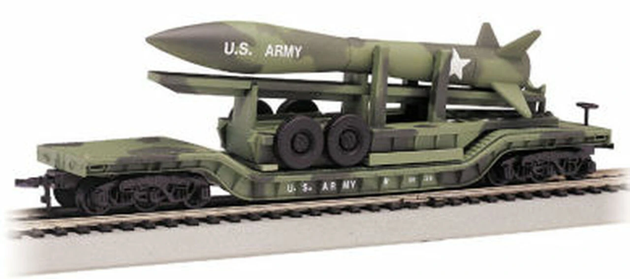 52' Center Depressed Flat Car w/Missile US Army (Olive Drab Camouflage) N Bachmann Trains