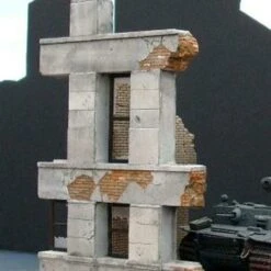 Ruined Small Concrete/Brick Building w/Windows (6"x6"x8") 1-35 Dioramas Plus