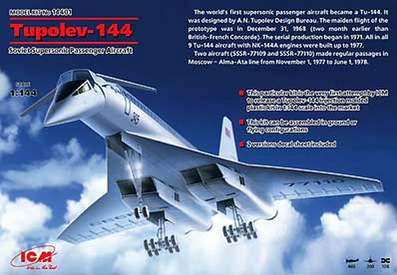 Tu-144 Soviet Supersonic Passenger Aircraft 1/144 ICM Models