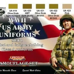 Camouflage US Army WWII Combat, Fatigue, Class A Uniforms Acrylic Set #1 (6 22ml Bottles) Life Color Camouflage US Army WWII Combat, Fatigue, Class A Uniforms Acrylic Set #1 (6 22ml Bottles) Life Color