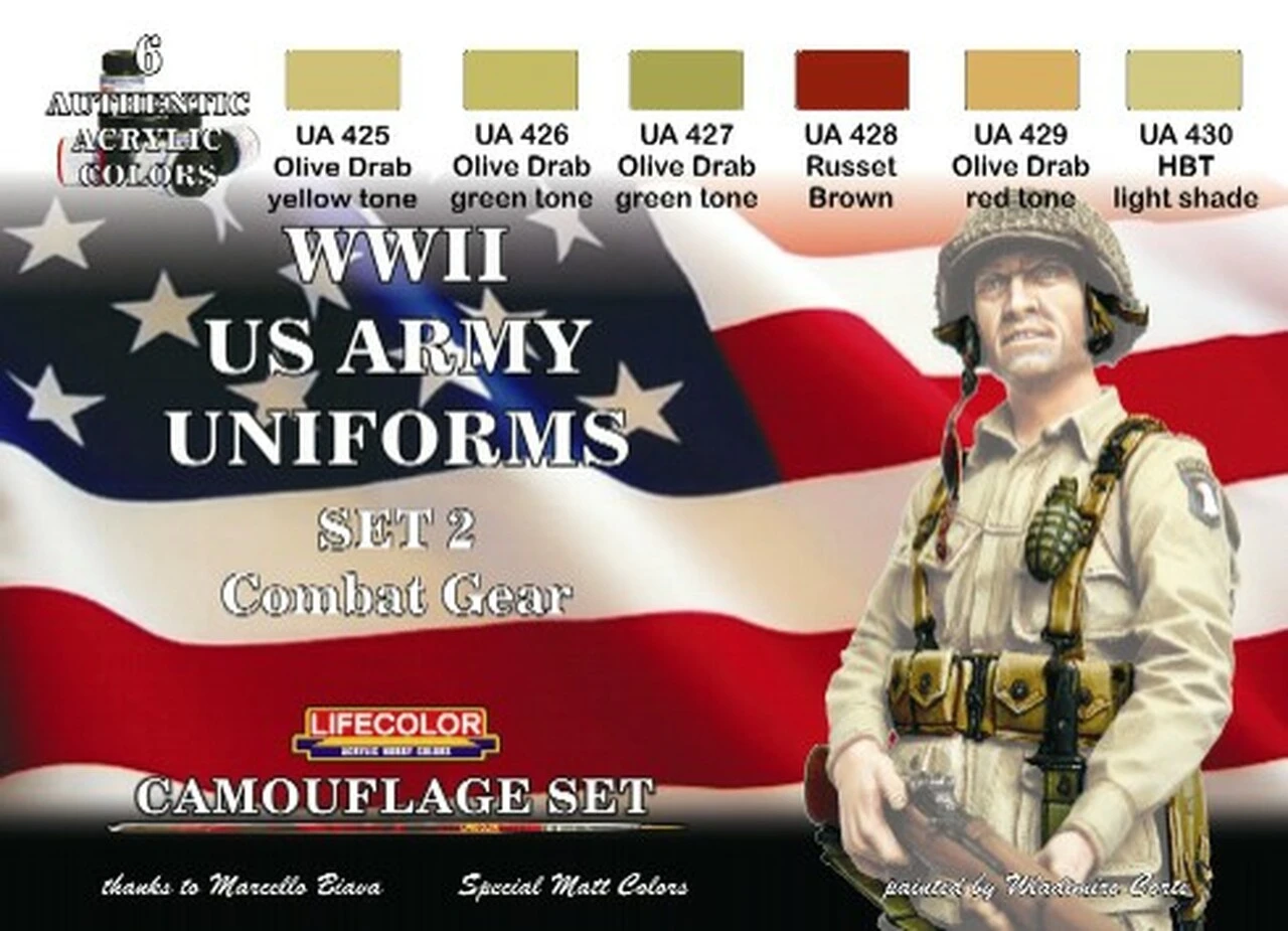 Camouflage US Army WWII Combat Gear Uniforms Acrylic Set #2 (6 22ml Bottles) Life Color Camouflage US Army WWII Combat Gear Uniforms Acrylic Set #2 (6 22ml Bottles) Life Color