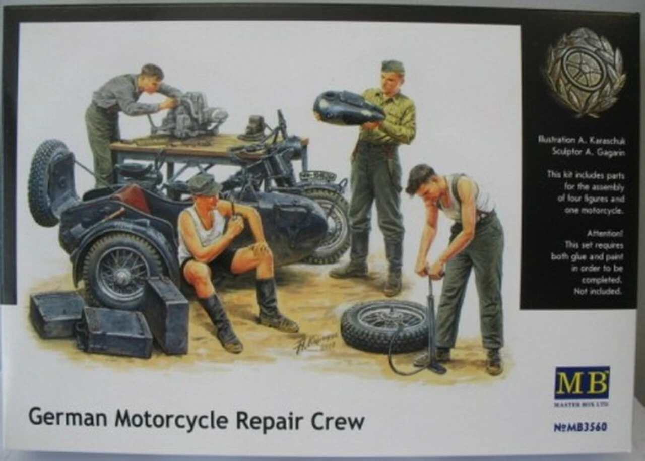 German Motorcycle Repair Crew & R75 Motorcycle 1/35 Master Box German Motorcycle Repair Crew & R75 Motorcycle 1/35 Master Box