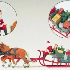 Horse Drawn Sleigh w/Santa Claus, Tree & Presents Christmas HO Preiser Models