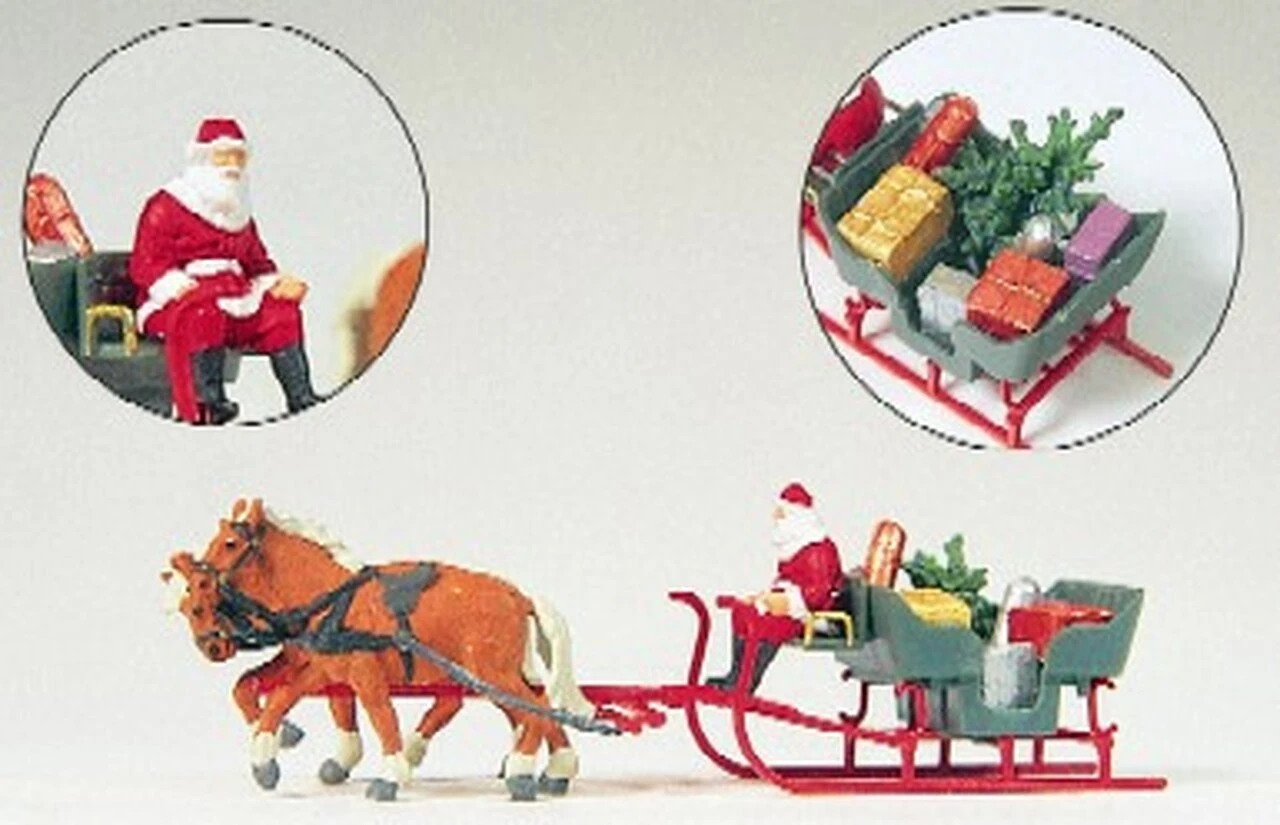 Horse Drawn Sleigh w/Santa Claus, Tree & Presents Christmas HO Preiser Models