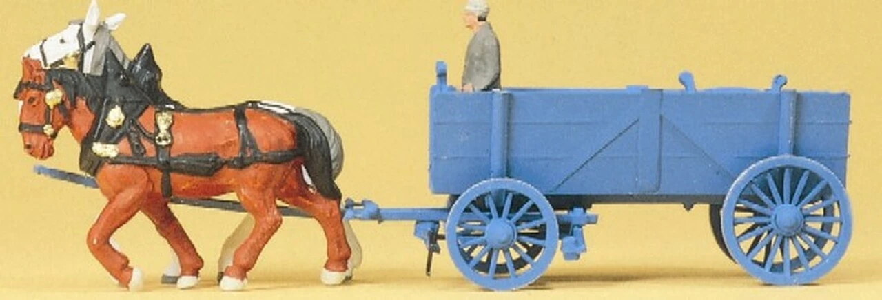 Horse Drawn Box Wagon w/Man HO Preiser Models