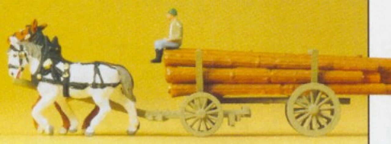 Horse Drawn Log Wagon w/Rider N Preiser Models