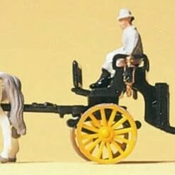 Horse Drawn Open Coach Black w/Rider & Couple N Preiser Models