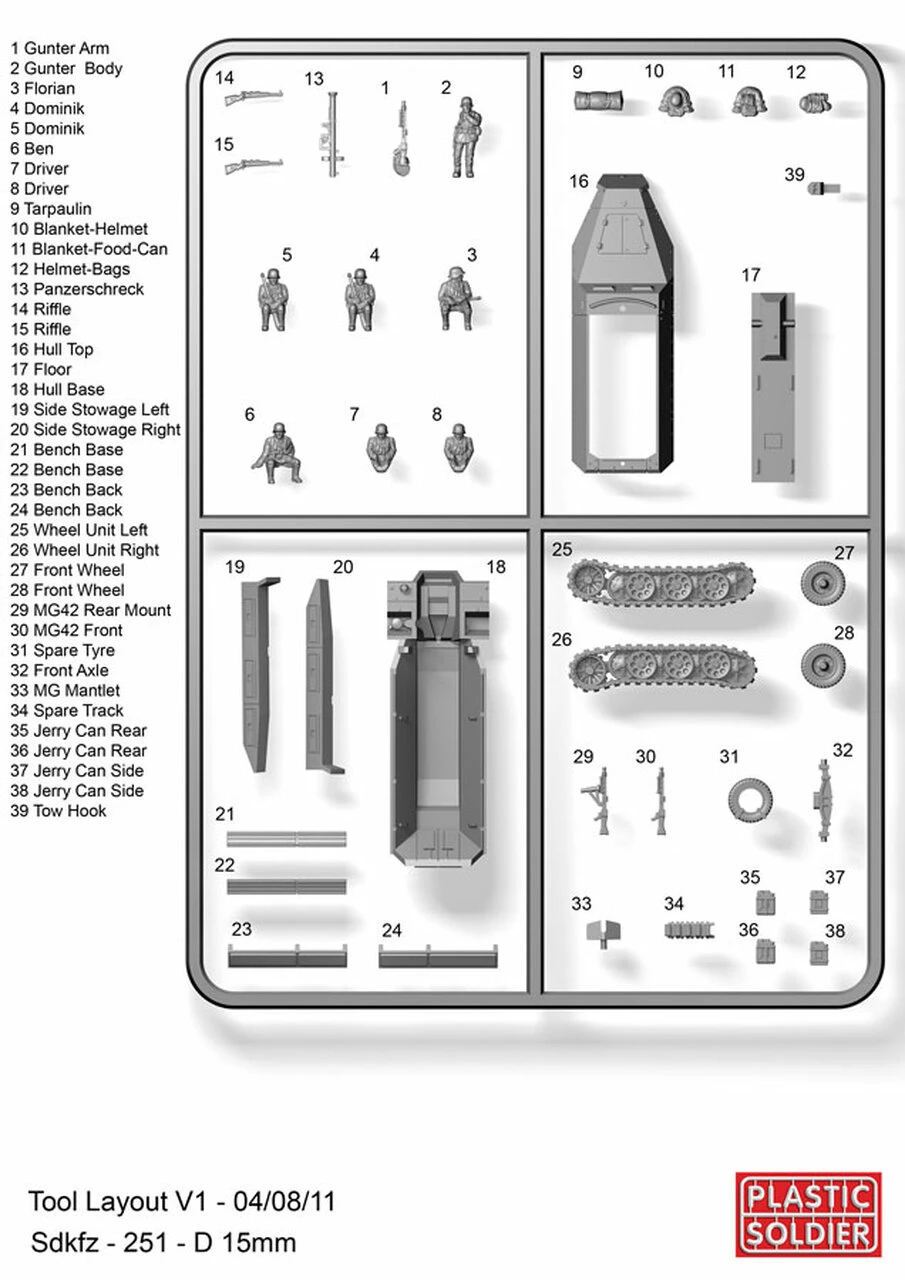 WWII German SdKfz 251/D Halftrack (5) & Crew (7 per vehicle) 15mm Plastic Soldier Company - Image 2