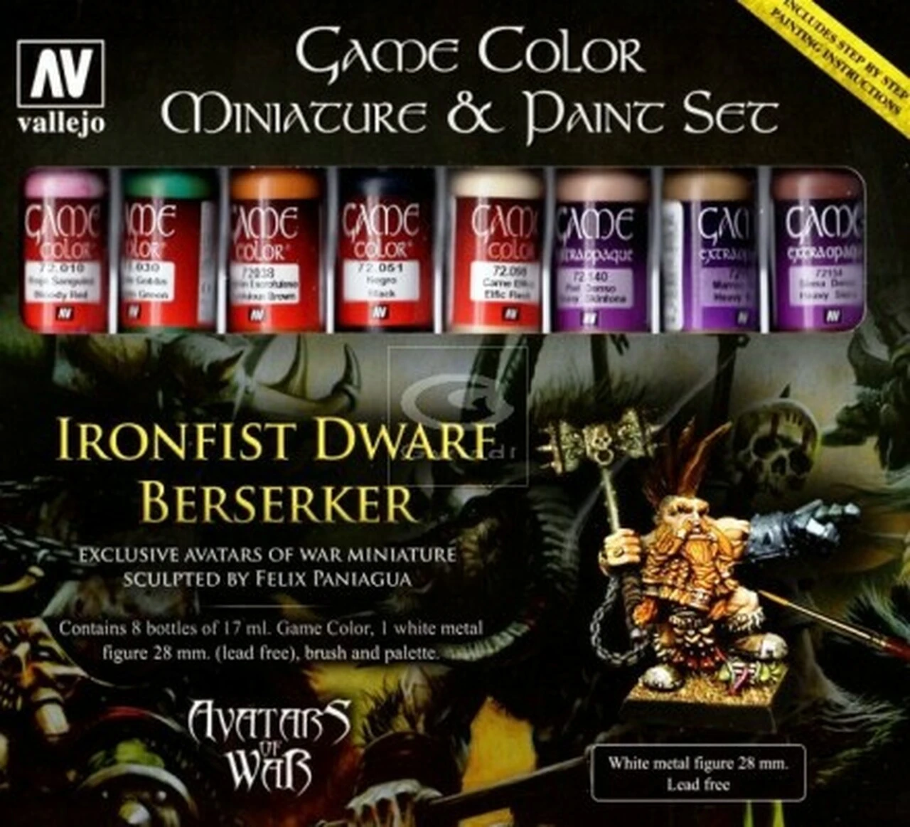 Ironfist Dwarf Berserker Metal Fig. & Game Color Paint Set (8 Colors) 17ml Bottle Acrylic Vallejo Paint