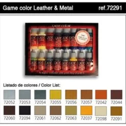 Leather & Metal Game Color Paint Set (16 Colors) 17ml Bottle Acrylic Vallejo Paint