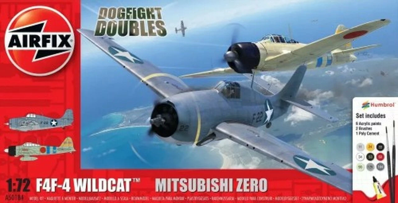 F4F-4 Wildcat & Mitsubishi Zero Dogfight Doubles Gift Set w/paint & glue 1/72 Airfix