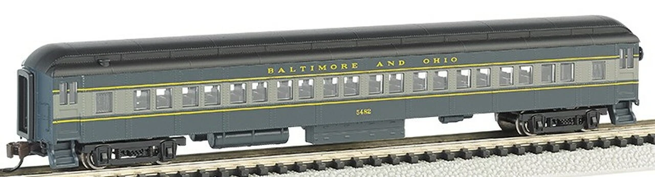72' Heavyweight Coach Car w/Lighted Interior Baltimore & Ohio N Scale Bachmann Trains