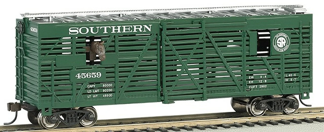 Southern RR 40' Animated Stock Car W/ Horses HO Bachmann Southern RR 40' Animated Stock Car w/ Horses HO Bachmann