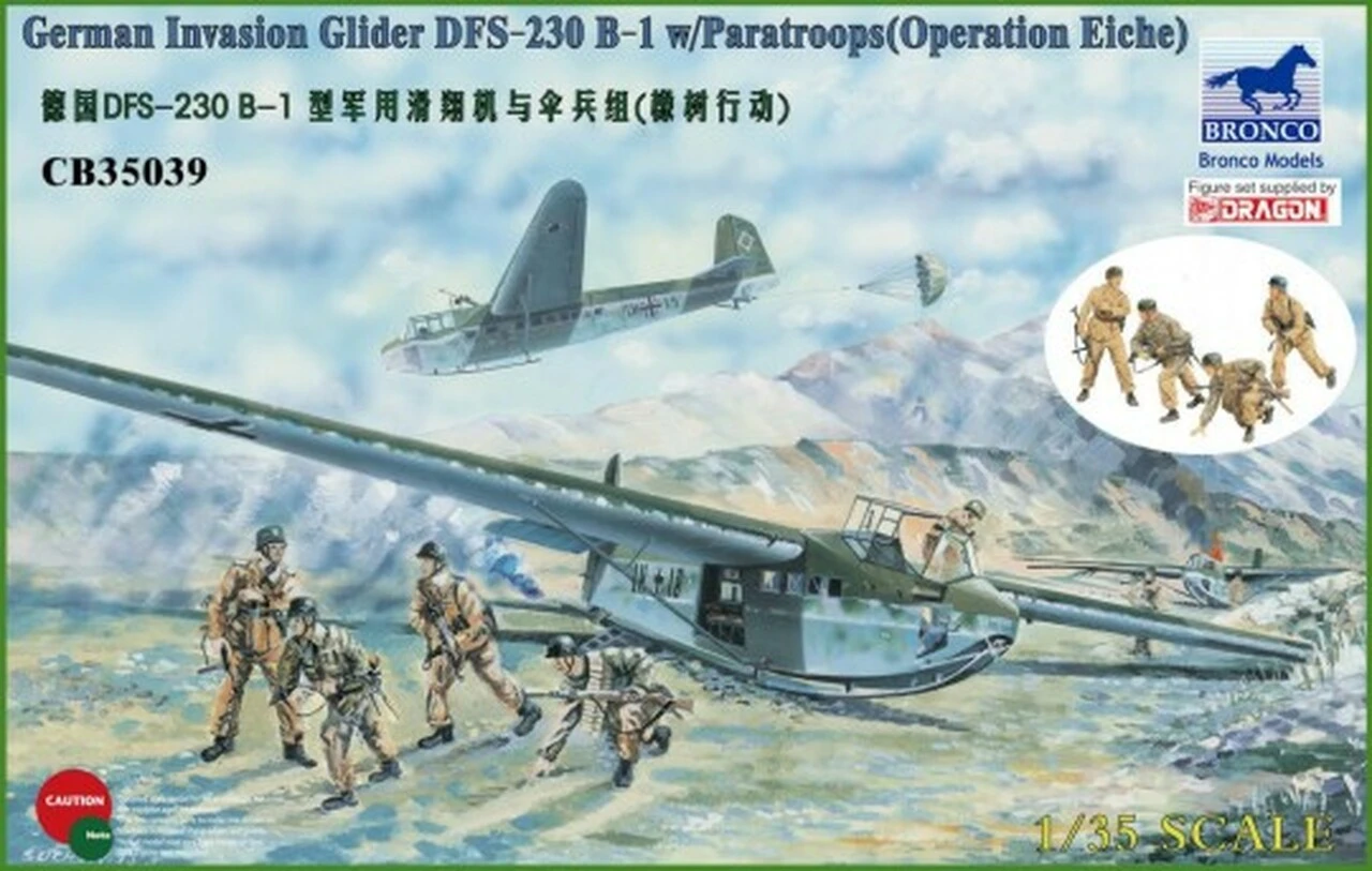 German DFS230B1 Tactical Assault Glider w/4 Paratroopers 1/35 Bronco Models