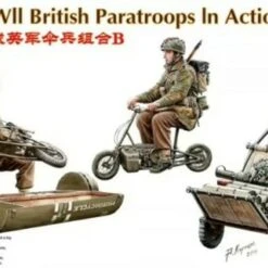 WWII British Paratroopers in Action Set B (3) w/Motor Bikes & Cart 1/35 Bronco Models