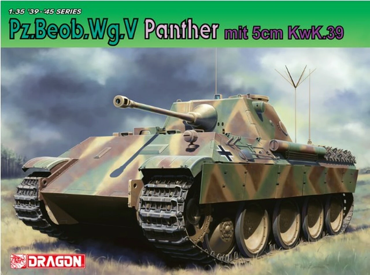 PzBeobWg V Panther Tank w/5cm KwK 39/1 Gun 1/35 Dragon
