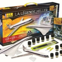 Caravelle & Concorde French Airliners w/Paint, Glue & Heller History Book (French Text) 1/100 Heller