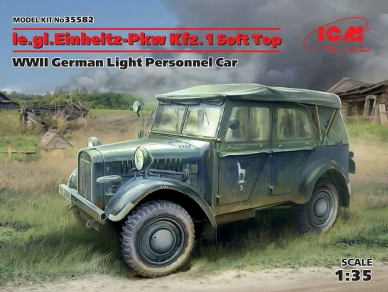 WWII German le.gl.Einheitz PkwKfz 1 Light Personnel Car w/Soft Top 1/35 ICM Models