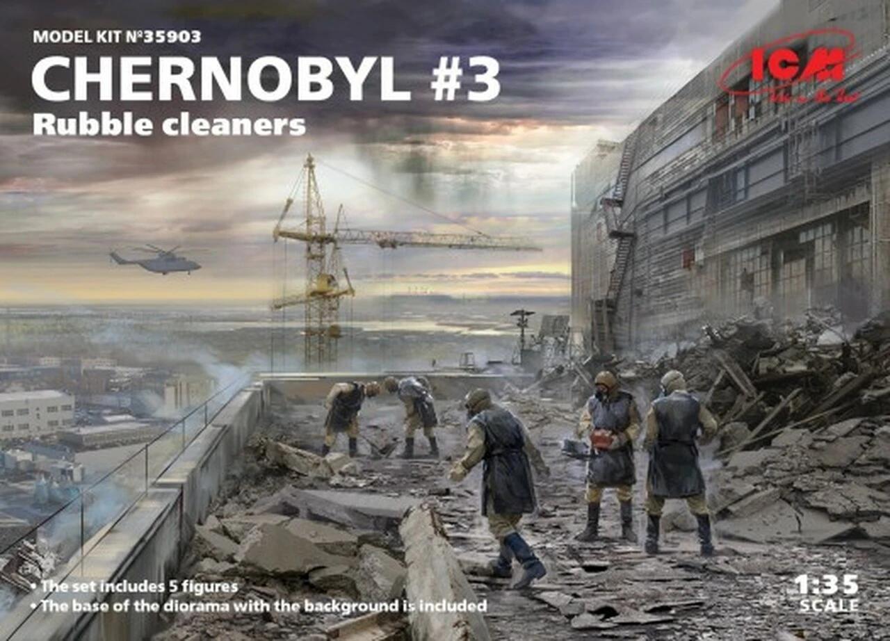 Chernobyl #3: Rubble Cleaners Diorama Set (5 figures, base, background) 1/35 ICM Models