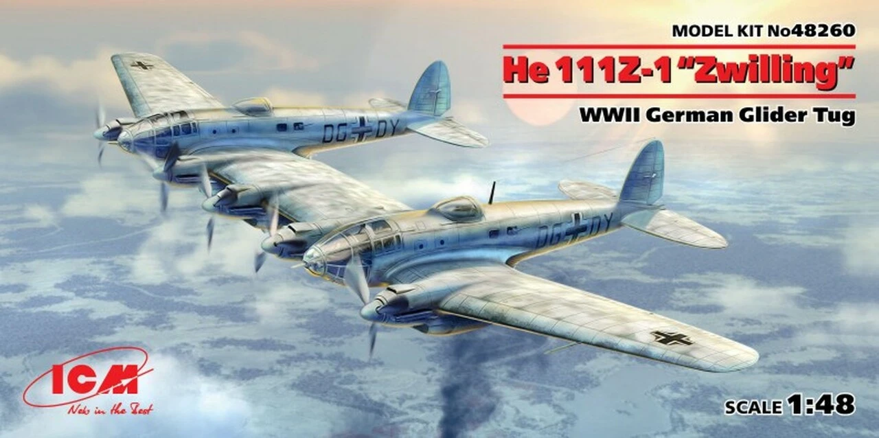 WWII German He 111Z-1 Zwilling Glider Tug Aircraft 1/48 ICM Models