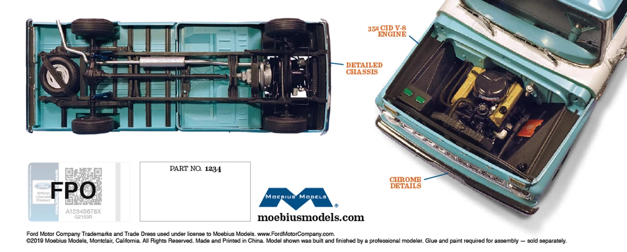 1965 Ford Custom Cab Styleside Pickup Truck 1/25 Moebius 1965 Ford Custom Cab Styleside Pickup Truck 1/25 Moebius - Image 2