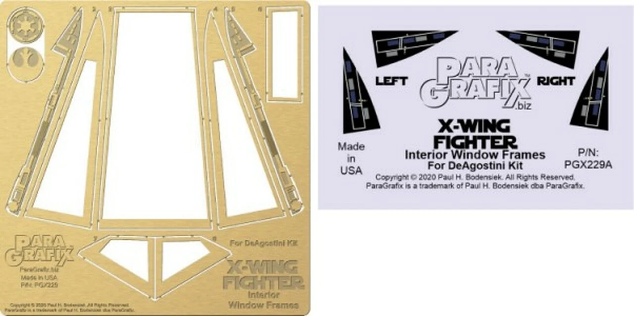DeAgostini X-Wing Fighter Canopy Interior Window Frames Photo-Etch & Decal Set 1/18 Paragrafix