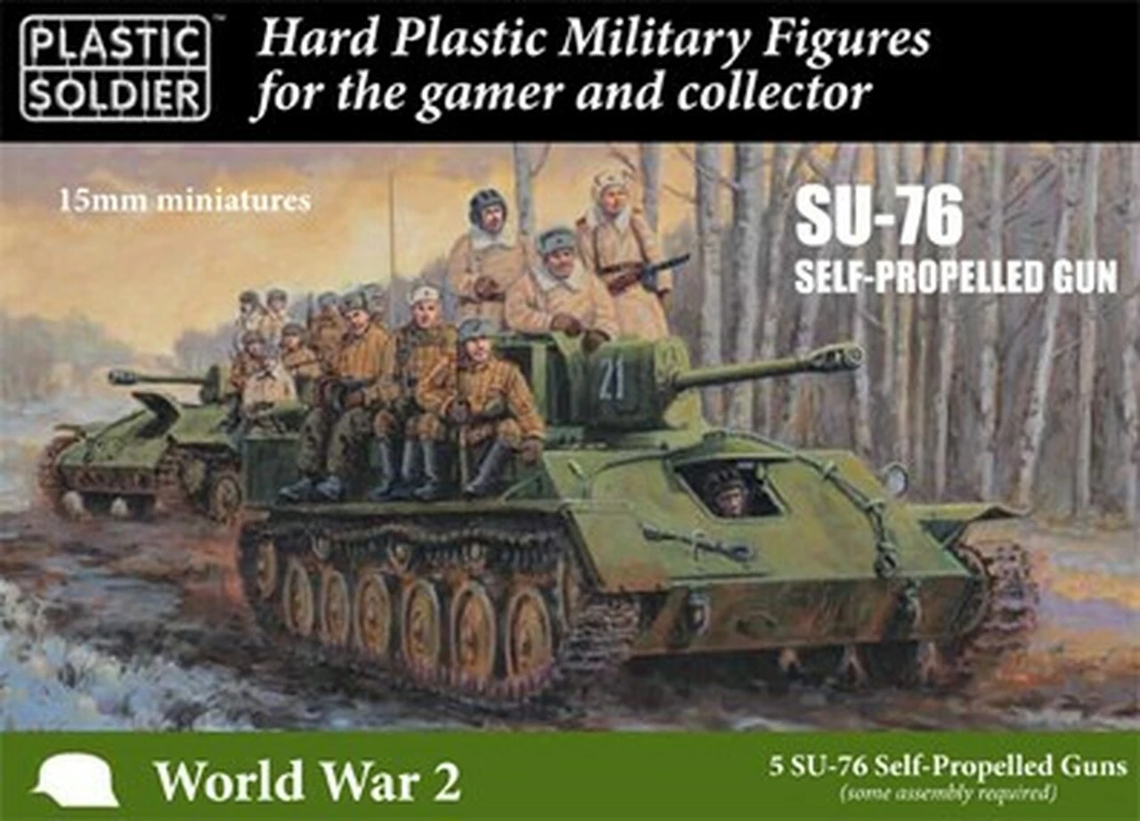 WWII Soviet Su76 Self-Propelled Gun (5) & Crew (30) 15mm Plastic Soldier