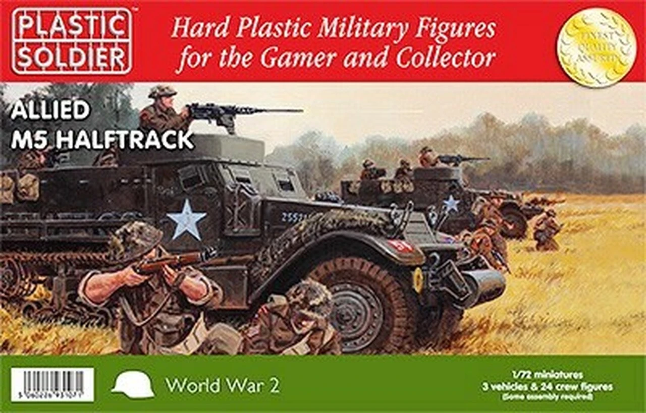 WWII Allied M5 Halftrack (3) & Crew (24) 1/72 Plastic Soldier