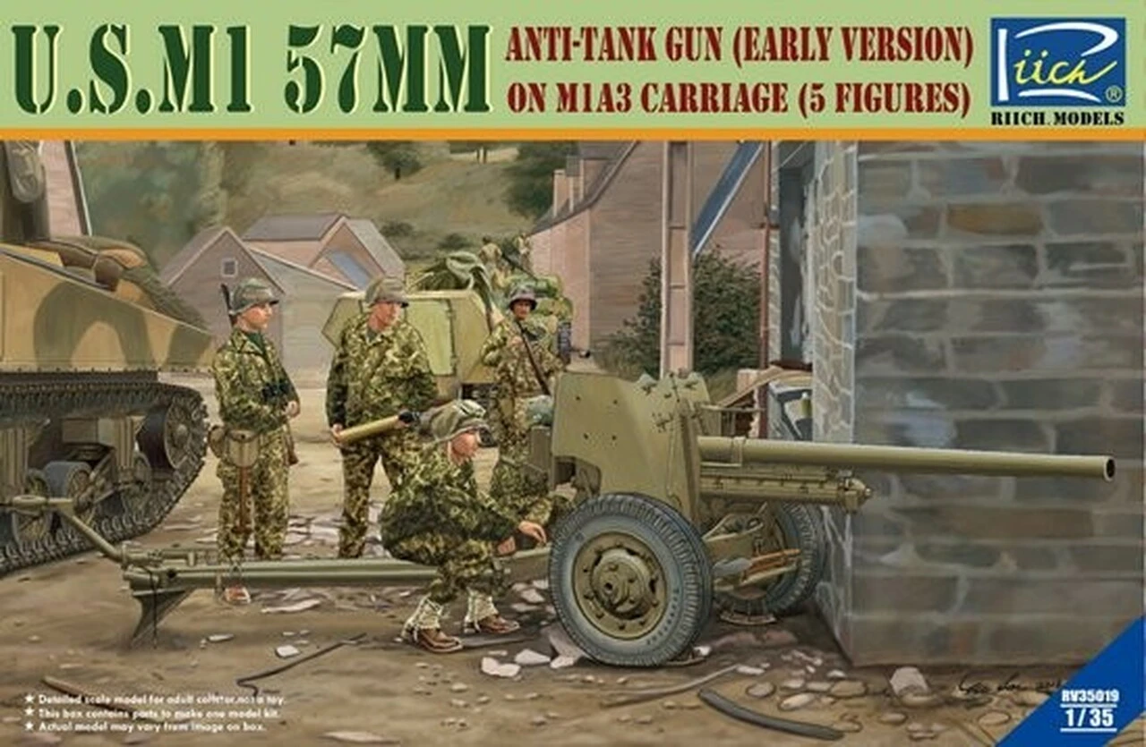 US M1 57mm (Early Version) Anti-Tank Gun on M1A3 Carriage with Crew 1/35 Riich