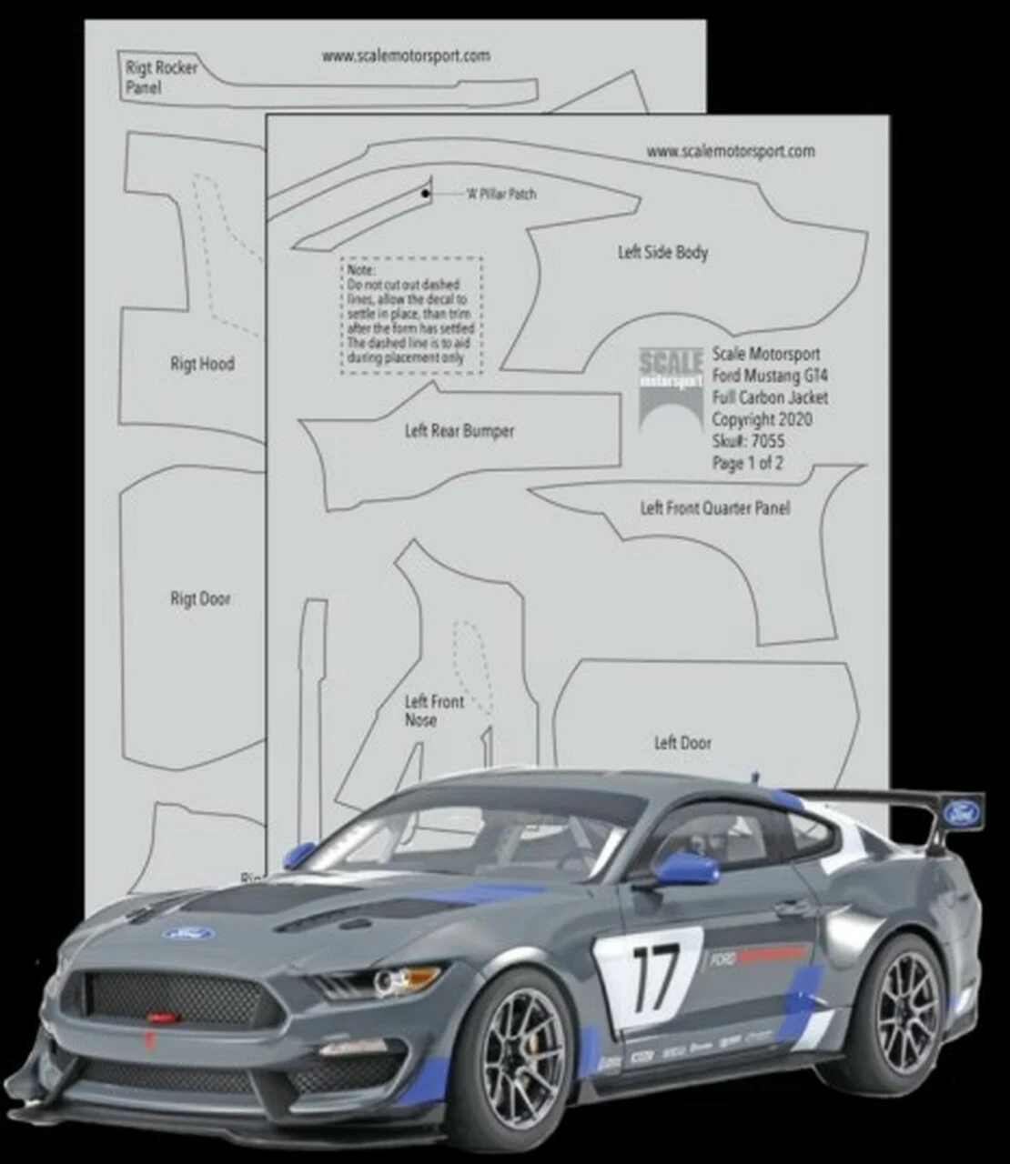 Ford Mustang GT4 Carbon Fiber Full Jacket Twill Weave Clear (1/12) Template Decal Set For TAM 1/24 Scale Motorsport