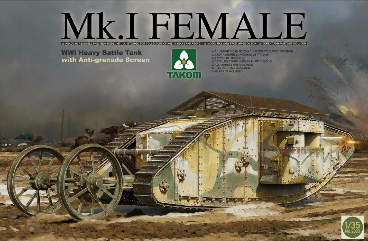 WWI Mk.I Female Heavy Battle Tank with Anti-Grenade Screen 1/35 Takom Models