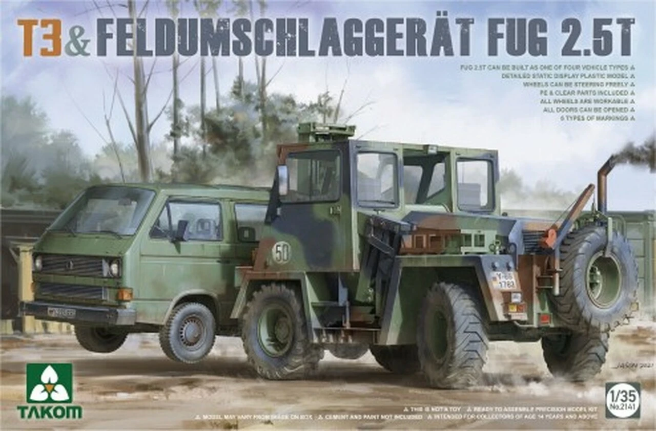 Bundeswehr T3 Transporter Truck & Feldumschlaggerat FUG 2.5-Ton Forklift Truck (2 Kits) 1/35 Takom