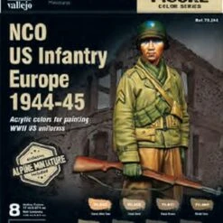 NCO US Infantry Europe 1944-45 w/Resin Figure 17mL Paint Set (8 Colors) Vallejo Paint