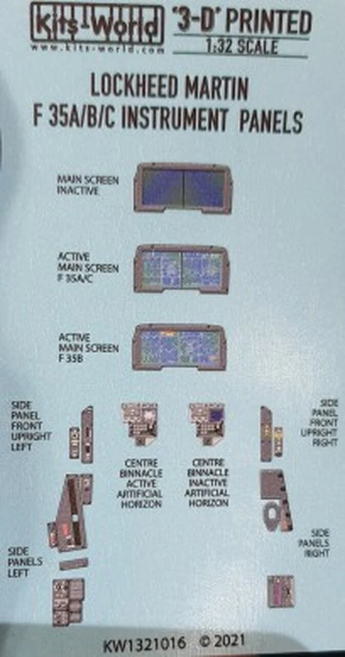 3D Color Instrument Panels F-35A/B/C Fighters 1/32 Warbird Decals