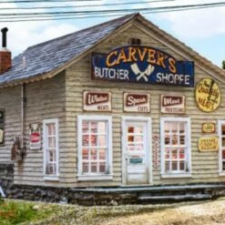 Built-N-Ready Carver's Butcher Shoppe LED Lighted N Scale Woodland Scenics