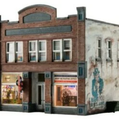 Built-N-Ready Records & Recruiting 2-Story Building LED Lighted HO Scale Woodland Scenics